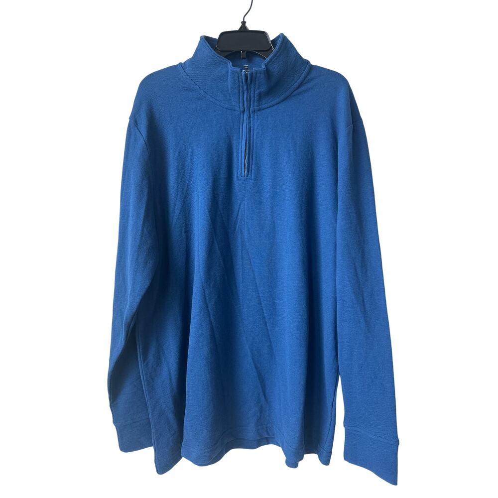 St. John’s Bay Estate Blue 1/4 Zip Up Jersey Sweater Men’s XL 100% Cotton Comfy